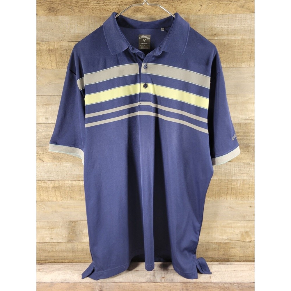 Callaway Men's Golf Polo Shirt Opti Dri Short Sleeve Casual Blue Striped Size L